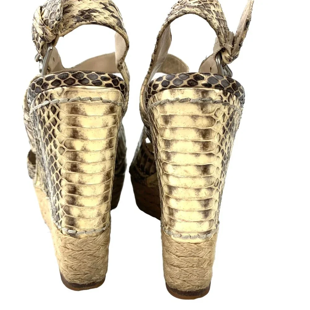 KORS Michael Kors Cynthia Embossed‎ Leather Espadrille Wedge Sandals